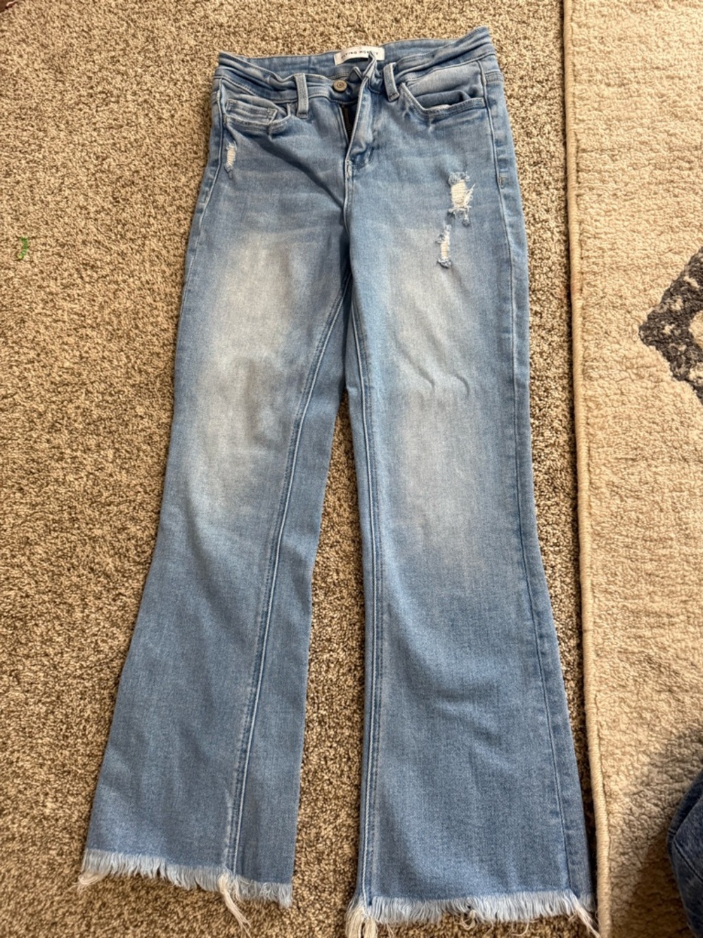 Flying Monkey Light Blue Distressed Cropped Flare Jeans